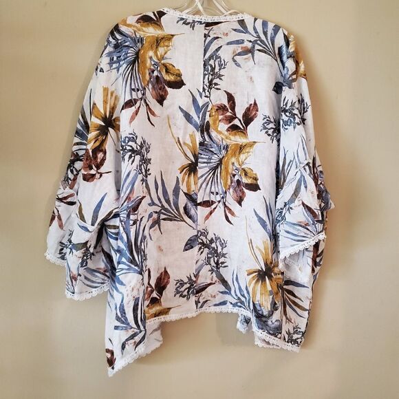 Francesca Bettini 100% Linen Open Front Tropical Cardigan Top Made in It… - Picture 8 of 8
